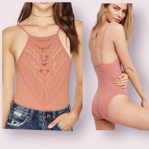 Intimately Free People Pink Solstice Lace Spaghetti Strap Bodysuit Size XS